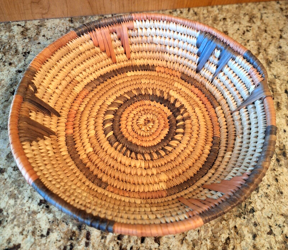 Bread Basket Native Tribal Coil Serving Basket Hand Woven 10