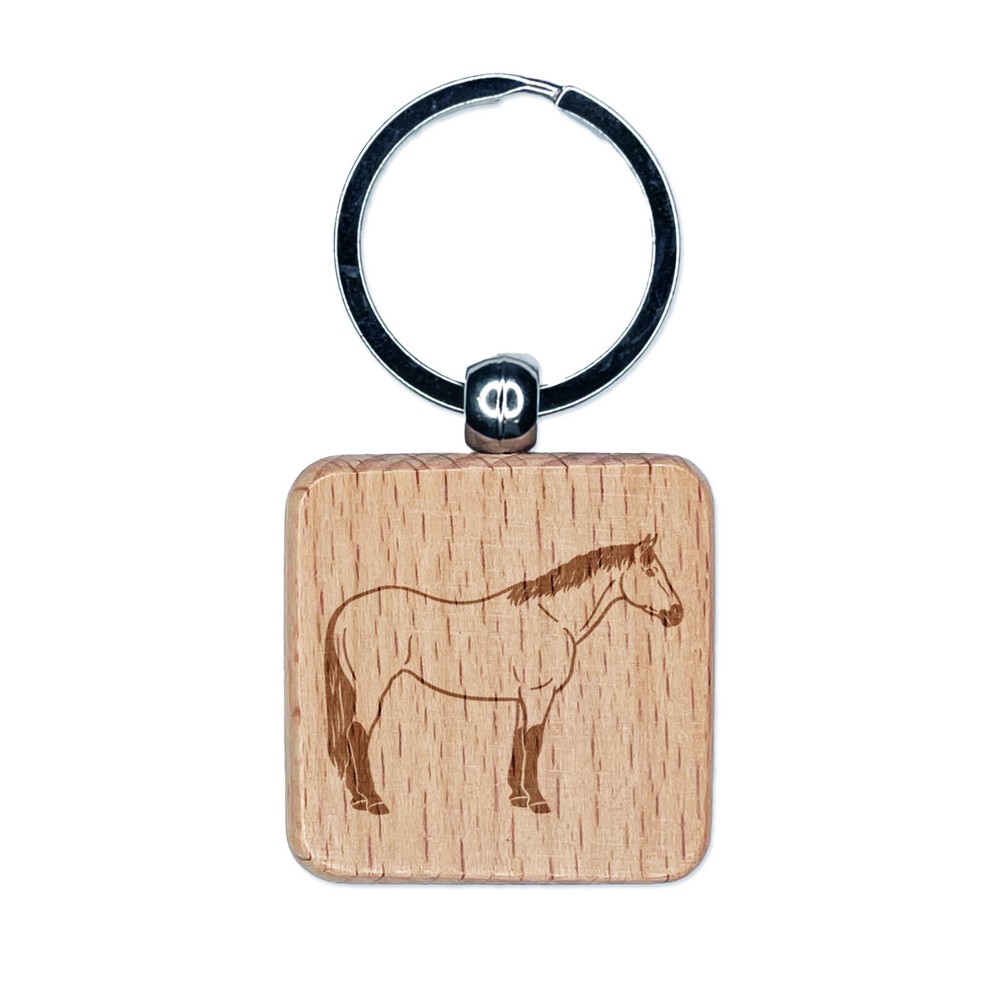 American Quarter Horse Buckskin Engraved Wood Square Keychain Tag Charm