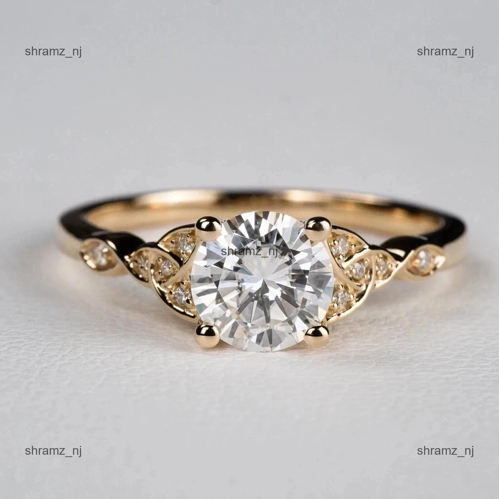 Exquisite 1.30Ct Round Natural Diamond Anniversary Women Ring 14k Yellow Gold