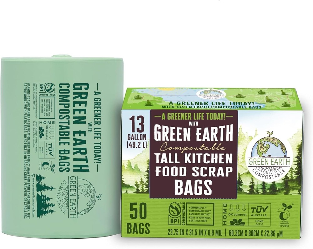 200 Count, Compostable Kitchen Bags, 13 Gallon Capacity, Unscented Plant-Based