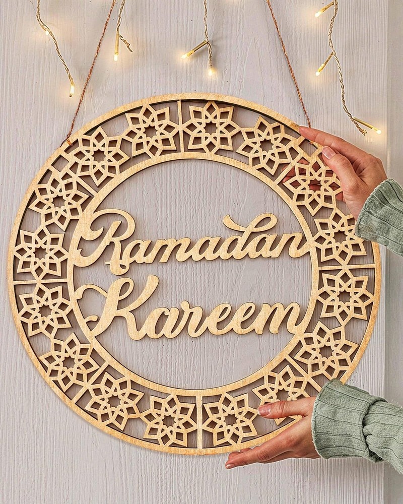OLEEK ramadan door wreath (12in) ramadan mubarak sign - ramadan decorations for