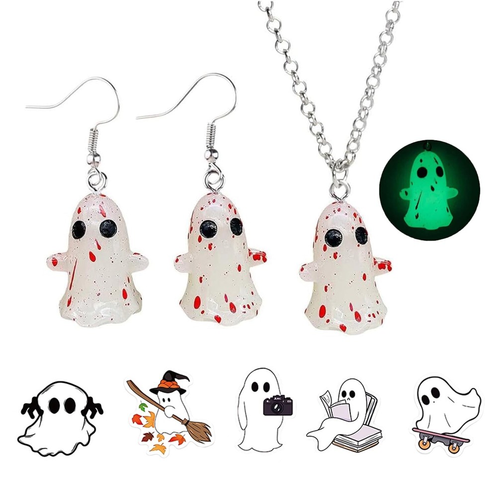 RONIAVL 3D Ghost Pumpkin Heart Halloween Earrings for Women Glow in Dark Accessory