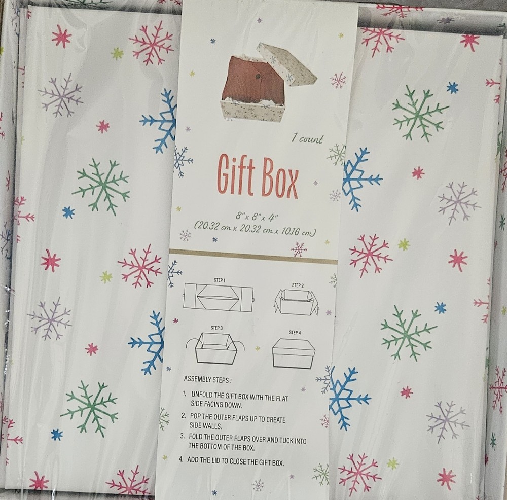 8x8x4 White Snowflake Gift Box in Assorted Colors  
