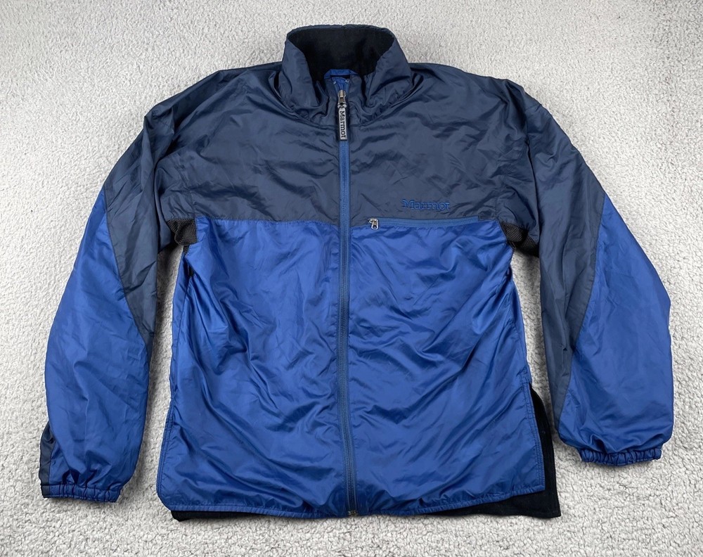 Marmot Adult Small Outdoor Windbreaker Jacket Two Tone Blue Micro Fleece Lined