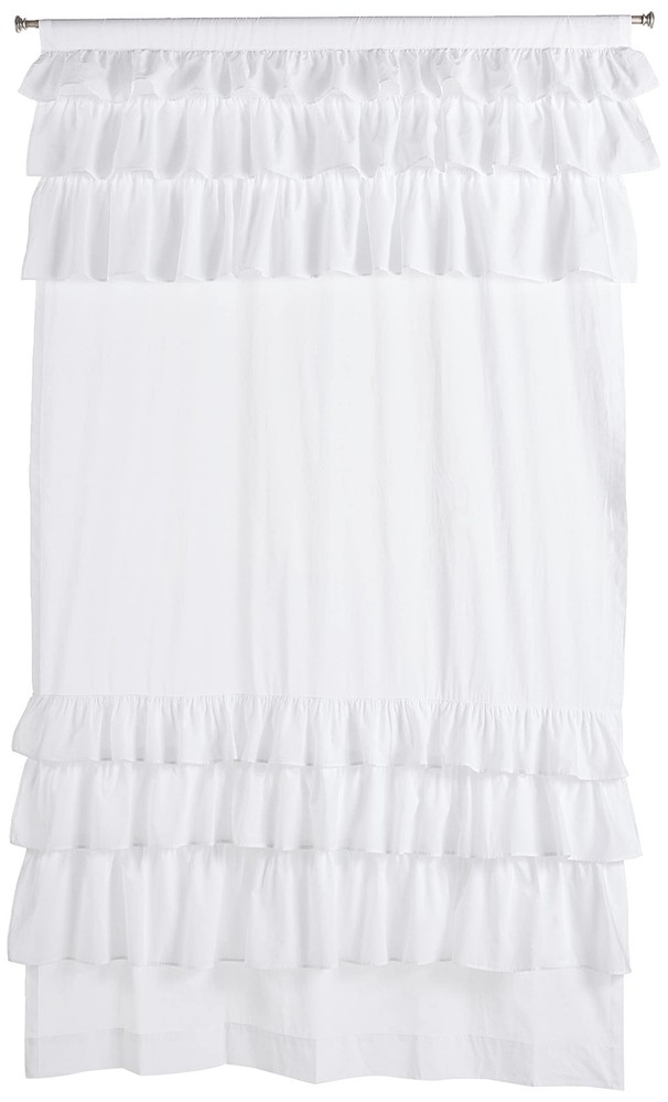 White Cotton Ruffle Voile Window Curtain Panel - Light Filtering Sheer Anna Style  