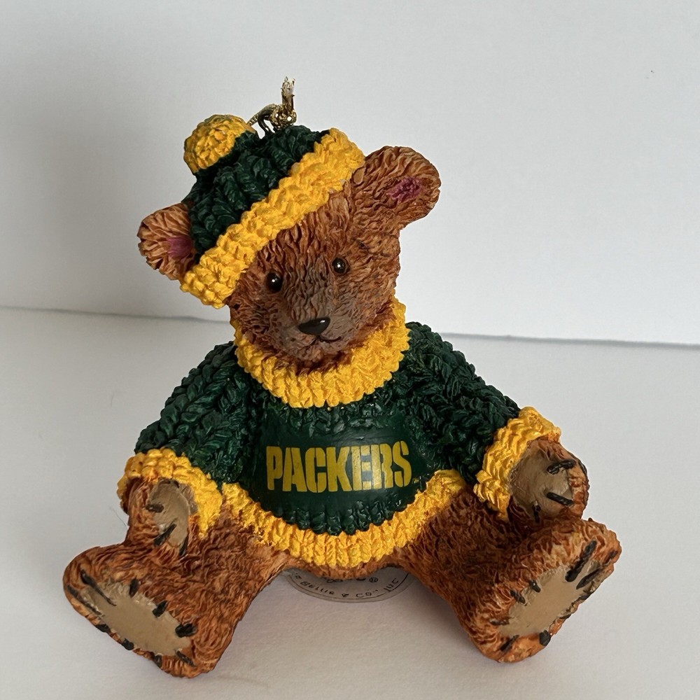 Russ Berrie & Co. Packers Ornament Bear Yellow Green