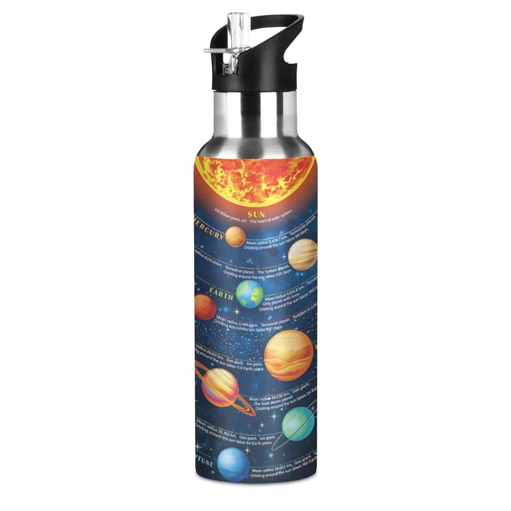 ZOEO Kids Insulated Space Water Bottle with Straw Lid Solar System Galaxy Design