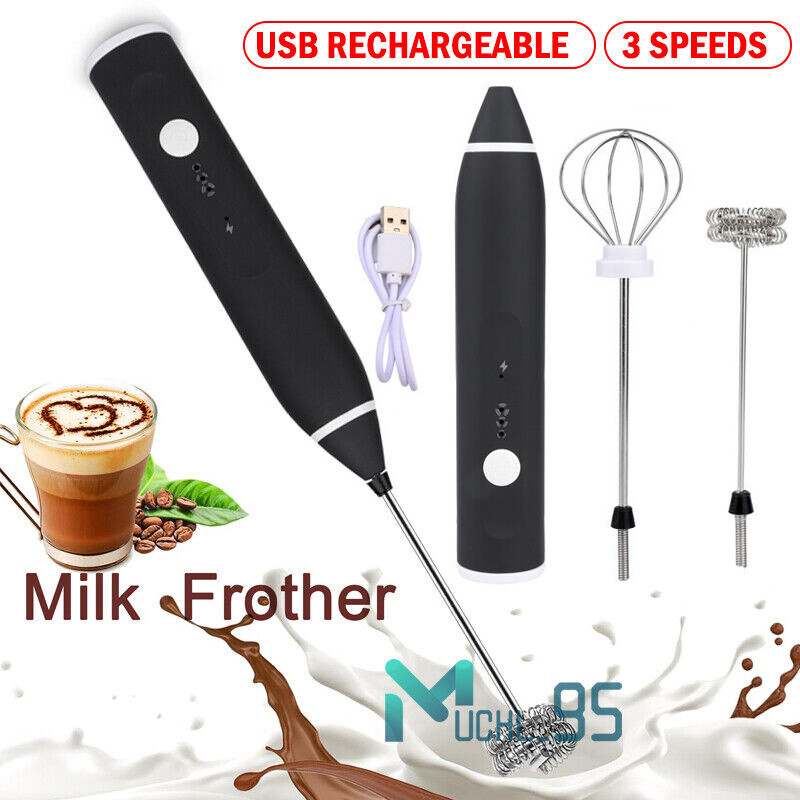 Electric Milk Frother Handheld Double Whisk Foam Coffee Maker USB Rechargeable