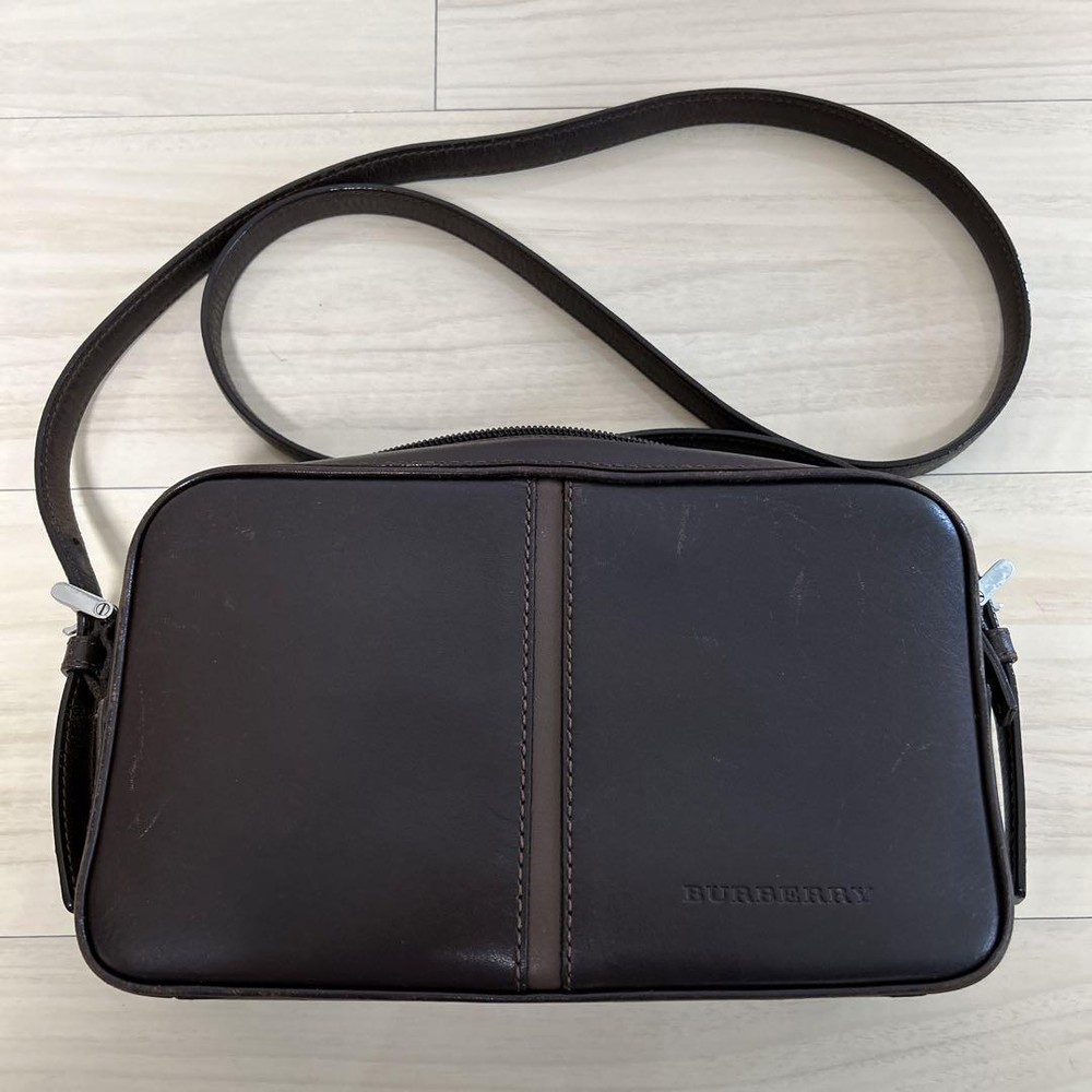 Burberry Shoulder Bag Nova Check Leather Dark Brown Authentic F09241381