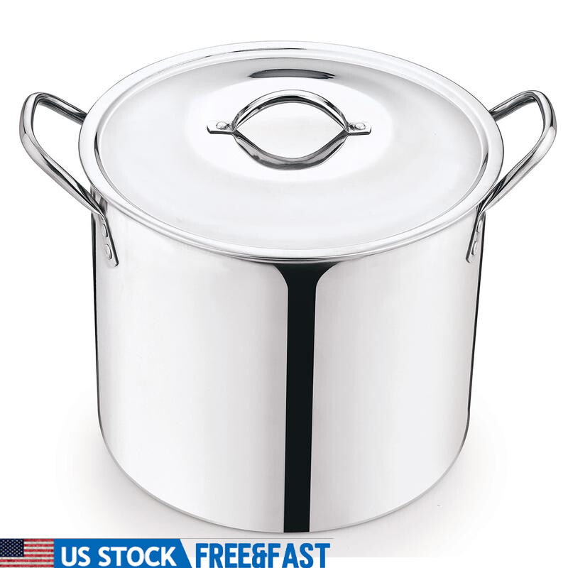 8Qt Stainless Steel Stock Pot with Stay-Cool Handles & Metal Lid - Ultra Durable