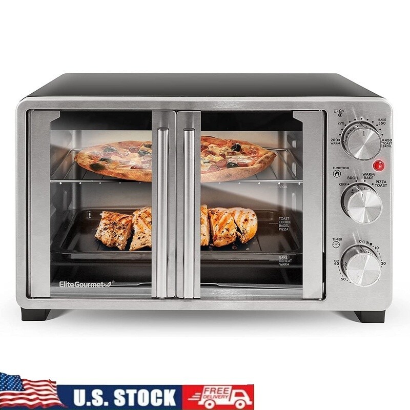 25L Double French Door Convection Toaster Oven with Bake Broil Toast 1500W Timer-image