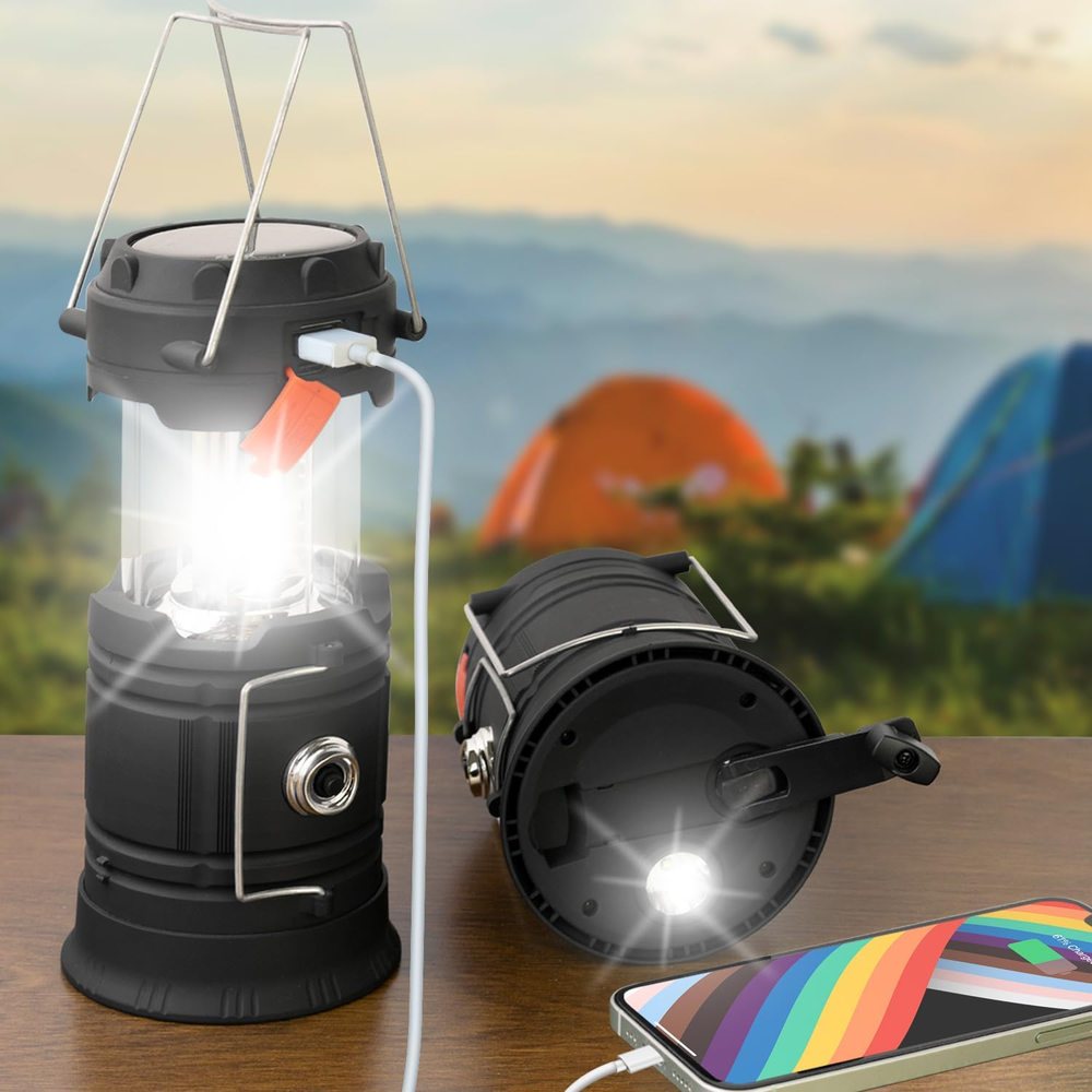 Hand Crank Solar Camping Lantern, Large Capacity Portable Ultra Bright LED To...