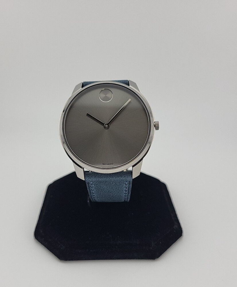 Movado Bold Mens Gray Dial Blue Leather Band Watch 3600599