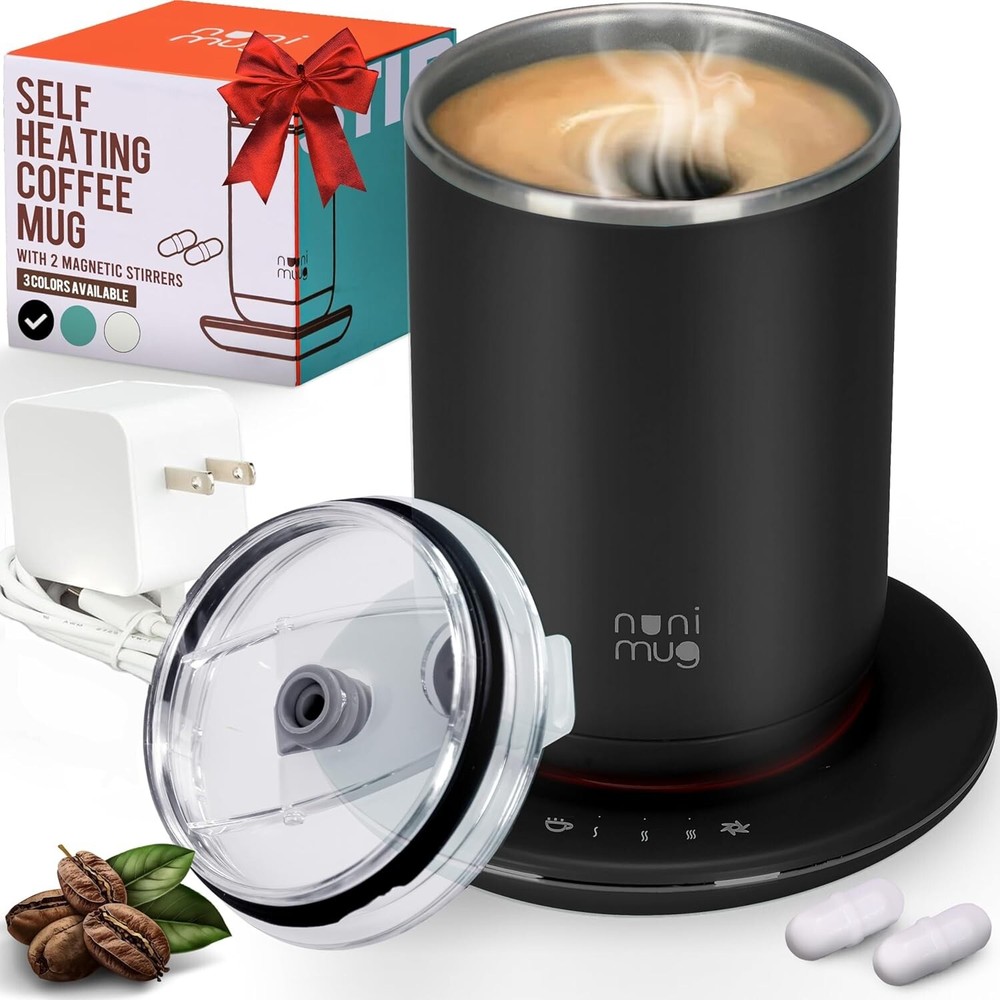 Self-Stirring Electric Coffee Cup with Temp Control & Lid - USB Charger Included