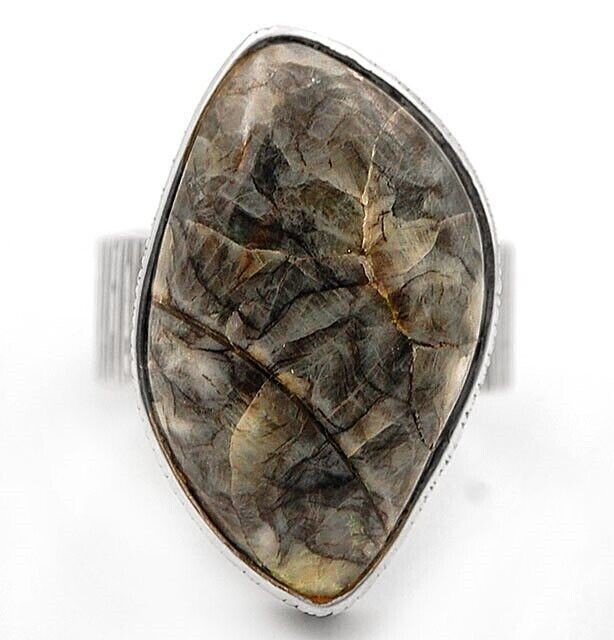 Natural Snowflake Agate Sterling Silver Ring Size 5.5