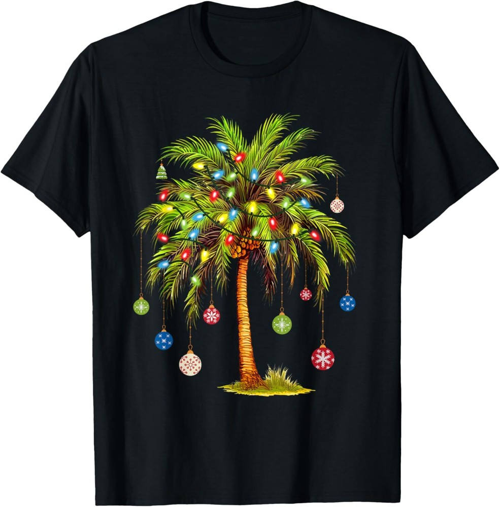 Christmas Palm Tree Light Hawaiian Tropical Xmas T-Shirt