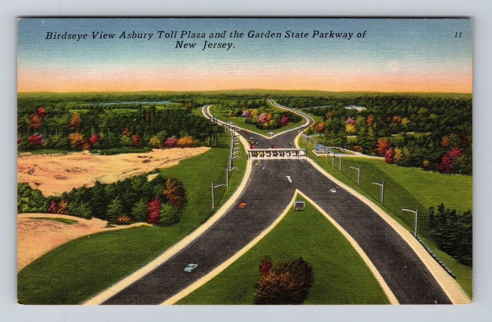 Vintage Aerial Postcard of Asbury Toll Plaza on NJ Garden State Parkway