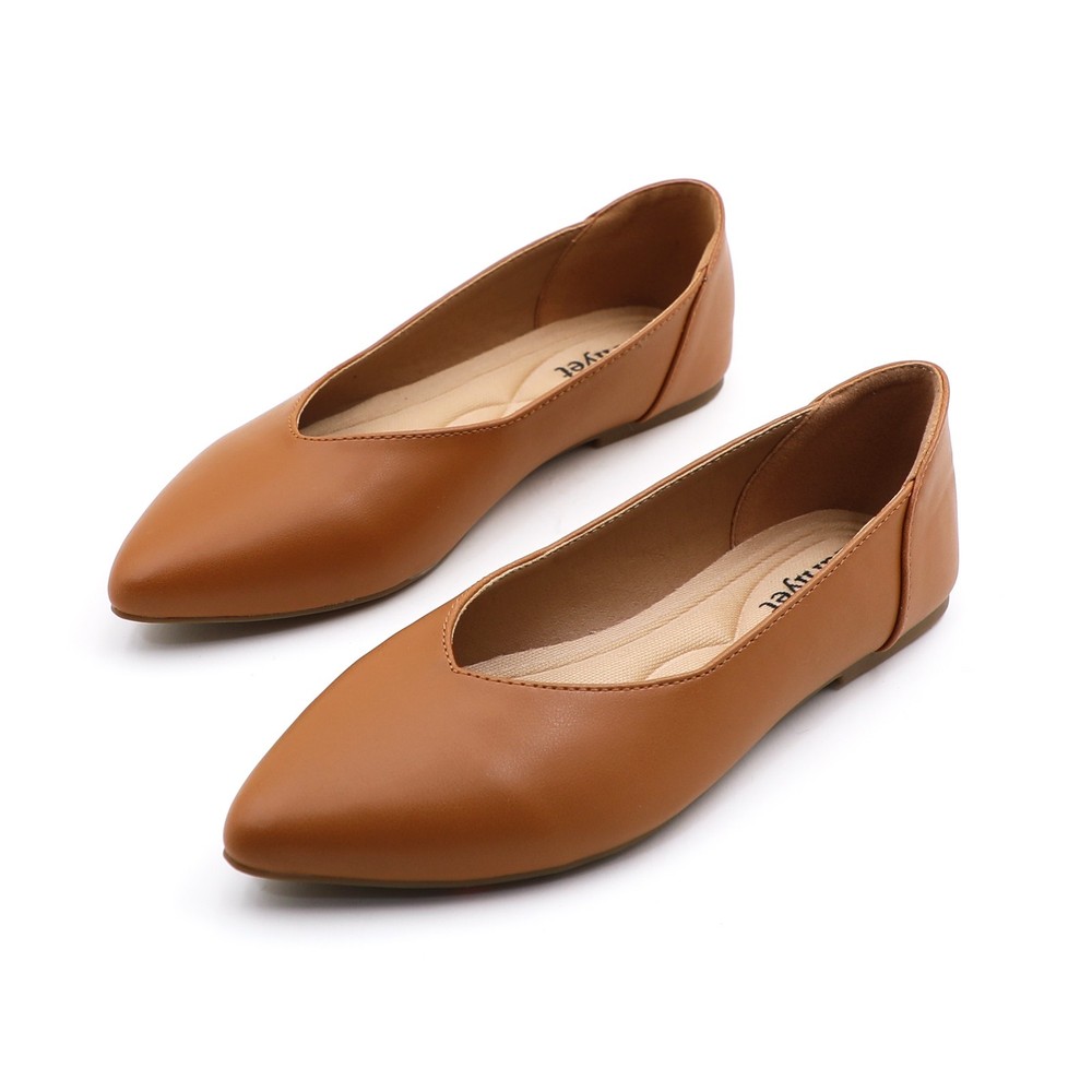 Lurnyet Women's Cushioned Insole Pointed Toe Ballet Flats Cushioned Insole