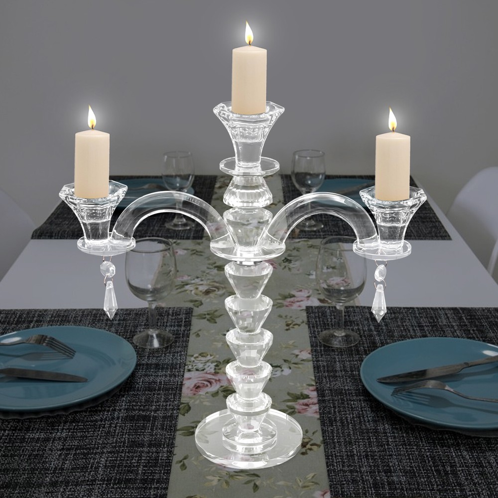 3-Arm Crystal Candle Holder for Wedding Centerpieces and Party Decor