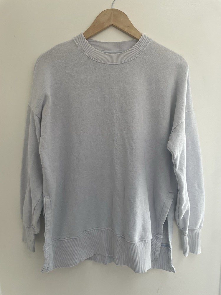 aerie Women's Solid Blue Cotton Blend Rib-Knit Crewneck Pullover Sweatshirt XS