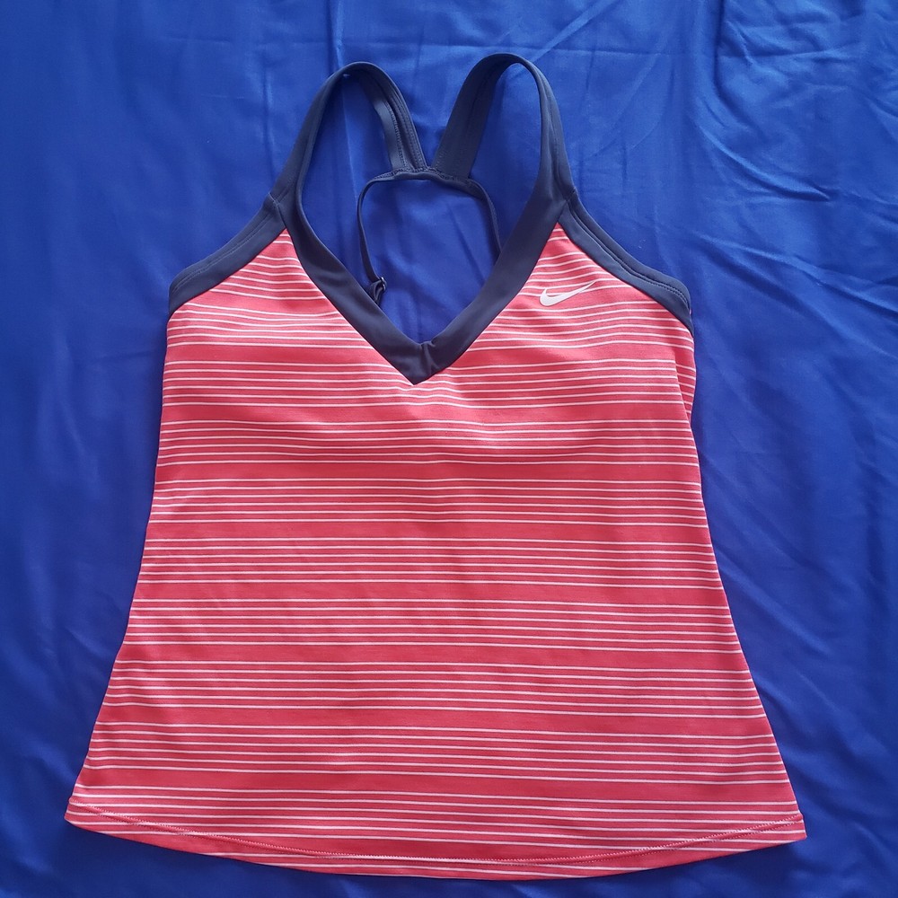 Nike Running Sports Tank Top Womens Small 4-6 Cropped Built In Bra Orange Stripe