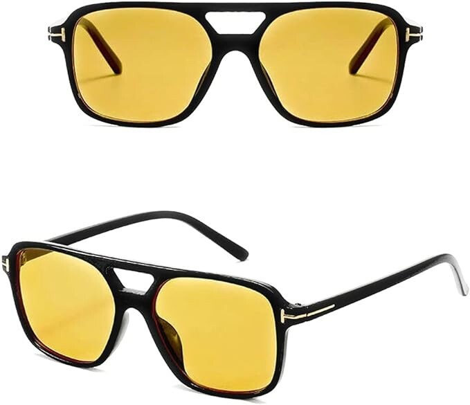 Fashionable 70s Aviator Shades - Unisex Yellow Lens Sunglasses for Trendy Looks.