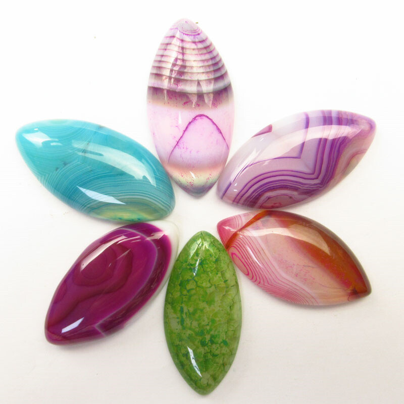 6Pcs 40x20x6mm Multicolor Onyx Agate Olivary Cab Cabochon D95393