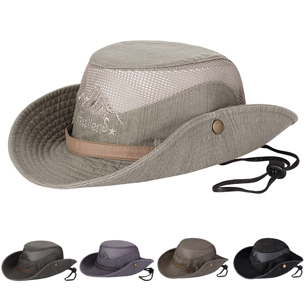 UPF 50 Safari Bucket Hat Wide Brim Sun Hat for Fishing Boonie Khaki