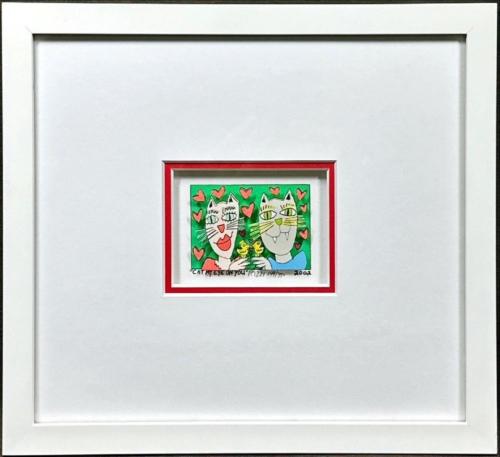 James Rizzi CAT MY EYE ON YOU Hand Signed 3D Graphic Sculpture 2002 Framed