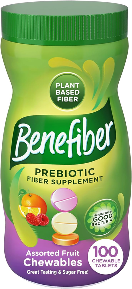 Chewable Prebiotic Fiber Supplement Tablets for Digestive Health, Assorted Fruit