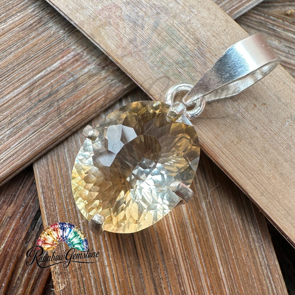 Natural Certified Yellow Citrine 13.45 Ct Loose Gemstone 925 Sterling Silver Pendant Jewelry