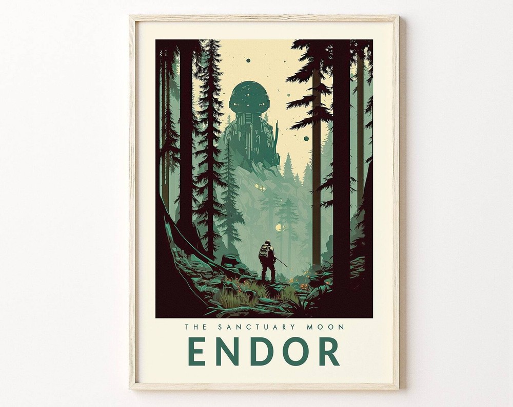 Star Wars Endor Travel Poster Retro Travel Print Tatooine Hoth Bespin A New
