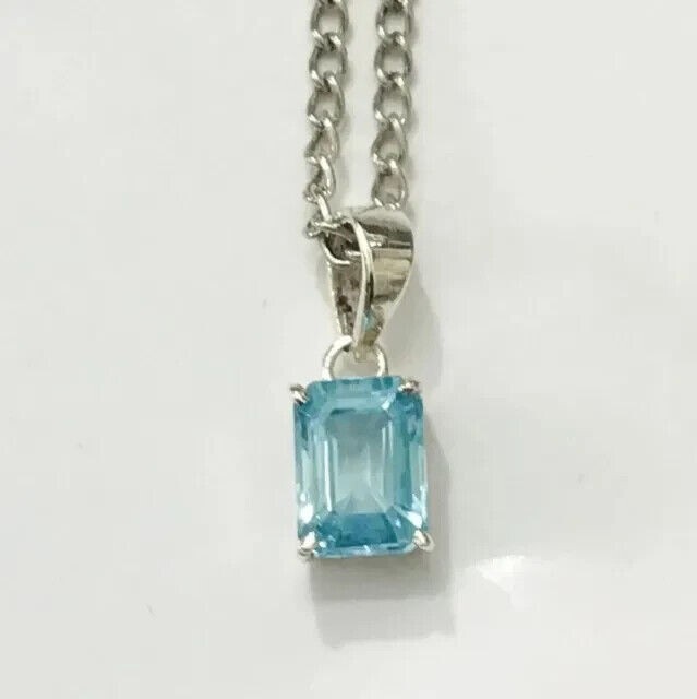2Ct Emerald Cut Simulated Aquamarine Women's Fancy Pendant 14K White Gold Plated