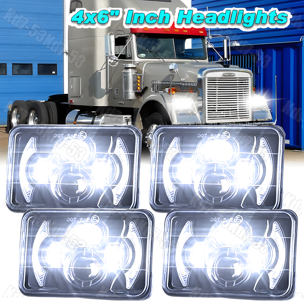 4x6 LED Hi/Lo DRL Headlights for Freightliner FLD120 FLD112 1988-2010 Classic