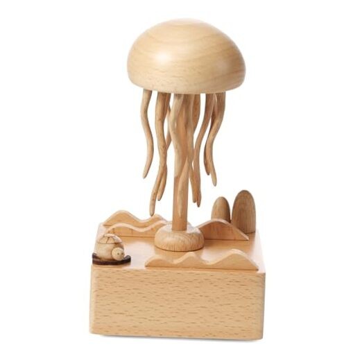 Rechargeable Wooden Jellyfish Music Box – Charming Home Decor for Holidays