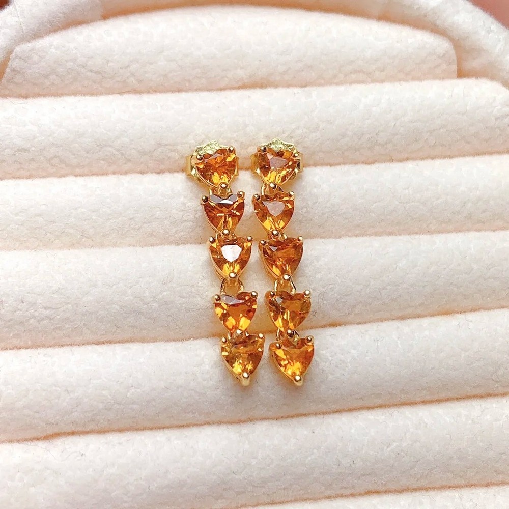 FS Inlay 4mm Natural Citrine S925 Sterling Silver Earrings for Women Fine Jewel