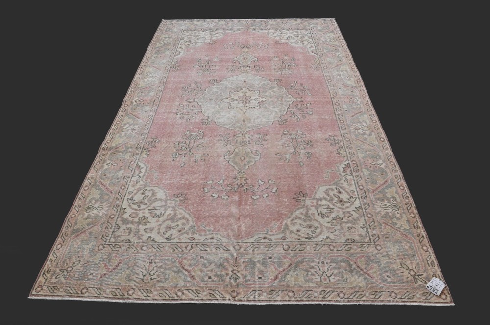 Vintage Turkish Oushak Rug, Pink 6x10 ft, Handmade Wool, Bohemian Anatolian