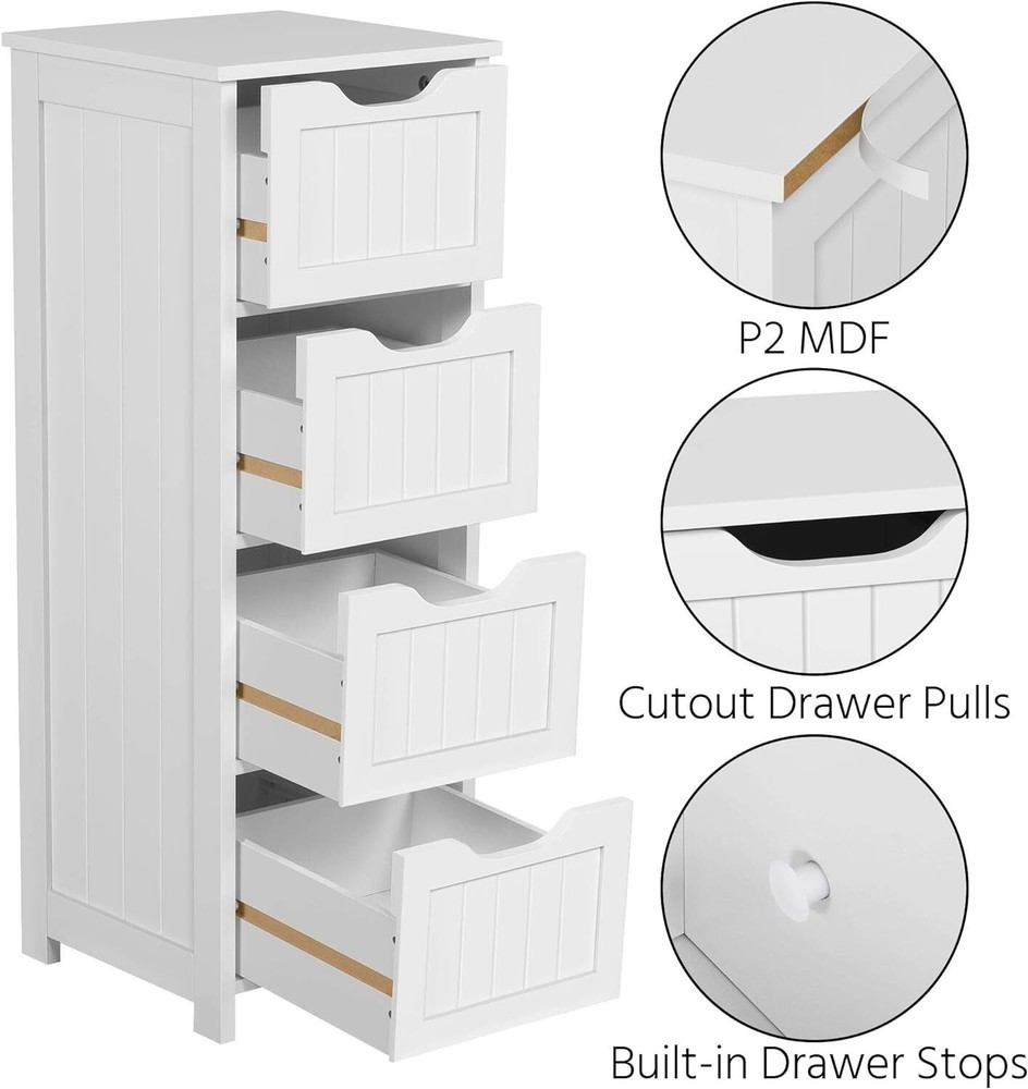 32.5 Inch Wooden Bathroom Floor Cabinet with 4 Storage Drawers