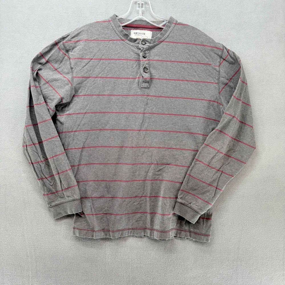 Wrangler Mens Grey Stripe Henley Long Sleeve 1/4 Button Shirt Medium Base Layer