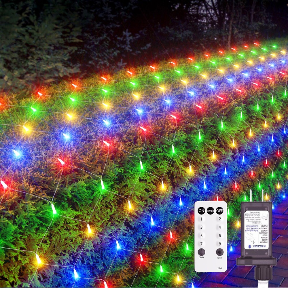 12ft x 5ft 360LED Christmas Net Lights, Connectable Outdoor Mesh Bush Lights ...