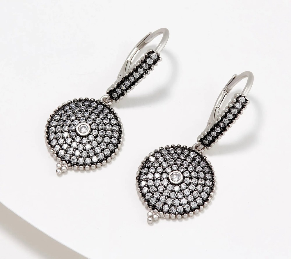 FREIDA ROTHMAN Sterling Silver Pave Disc Lever Back Earrings