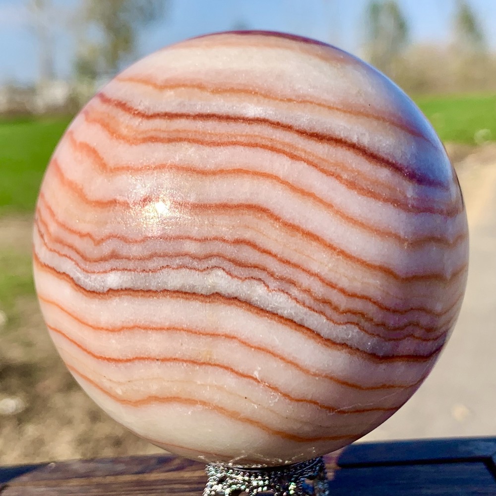 1.14LB Natural Red Stripe Pork StoneCrystal Quartz Sphere Ball Reiki