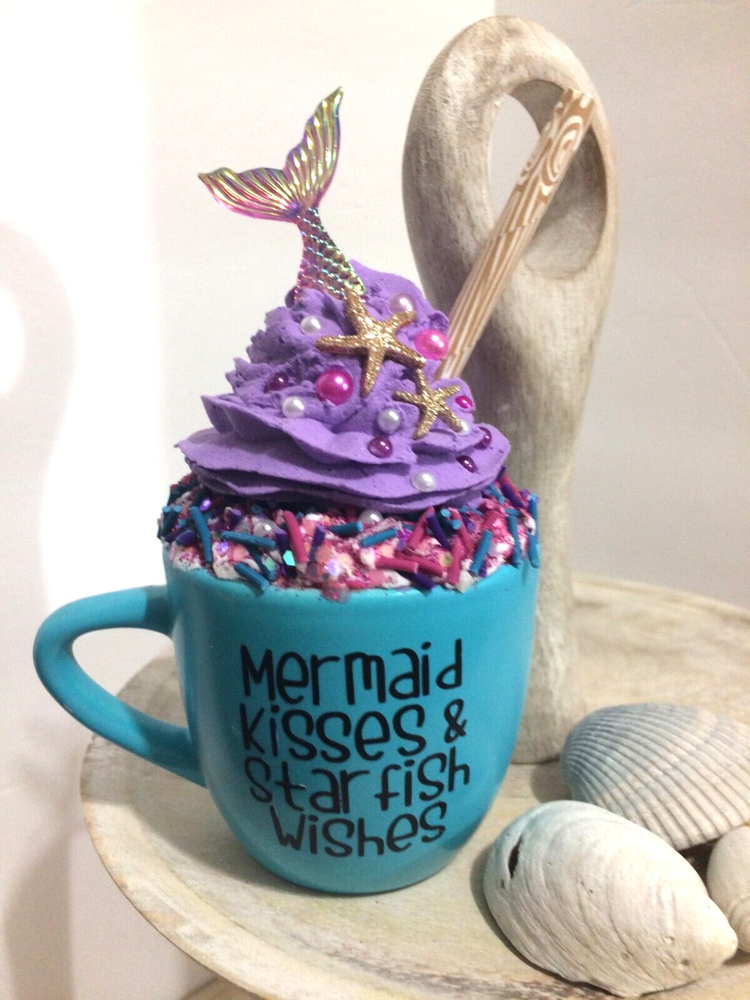 Cute Mermaid Kisses Beach Themed Mini Mug Fake Food Whipped Cream Tiered Tray