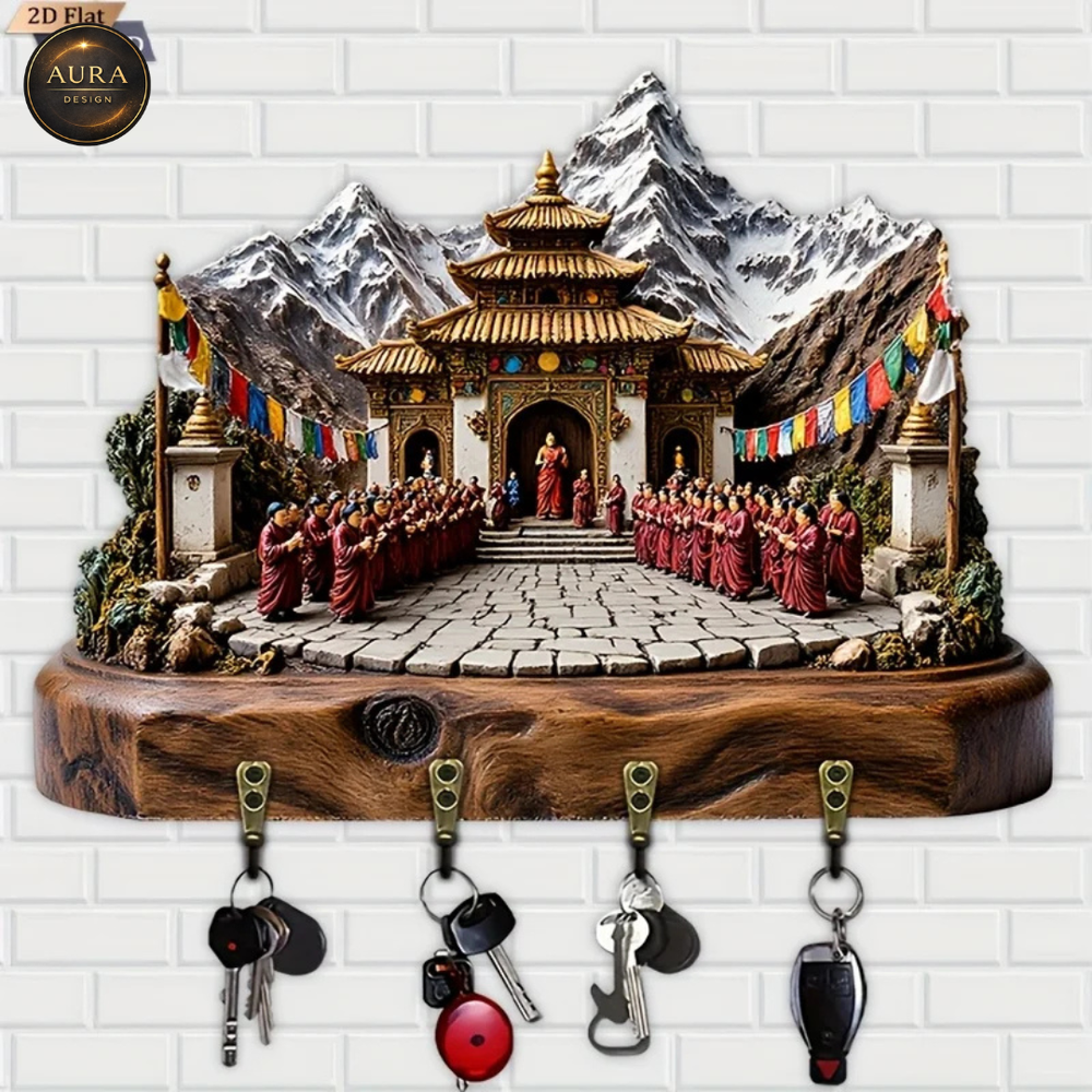 30cm Wall Keychain - Snowy Mountains Organizer 2D 4 Hooks Entrance