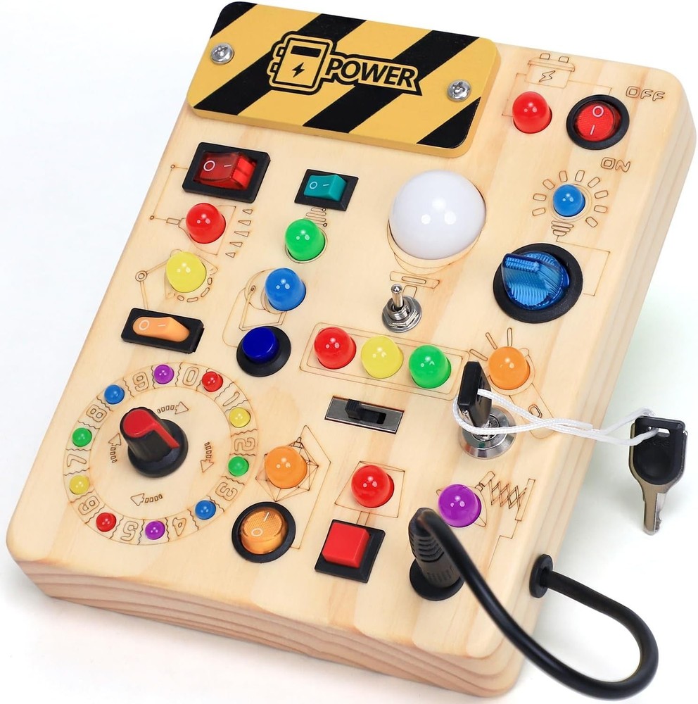 Busy Board with LED Light Switches Montessori Toys for 1 2 3 Years Old Toddle