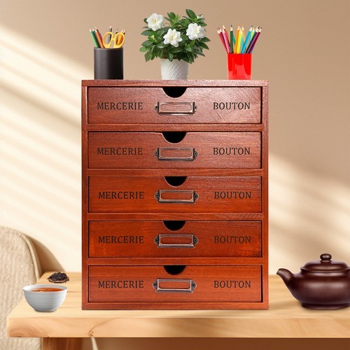 Vintage 5 Layers Large Jewelry Organizer Wooden Storage Box Case With 5 Drawers