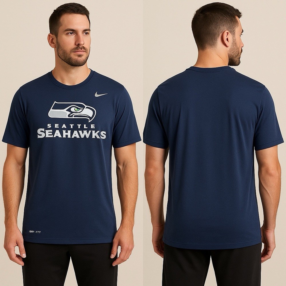 Nike Seattle Seahawks NFL Gym T Shirt Blue Dri Fit Short Sleeve Mens Size L