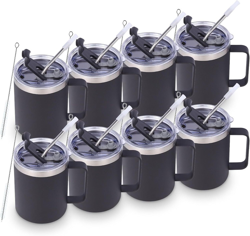 12oz Insulated Leakproof Coffee Mug with Flip & Straw Lid Bulk 8 Pack,Double Wal