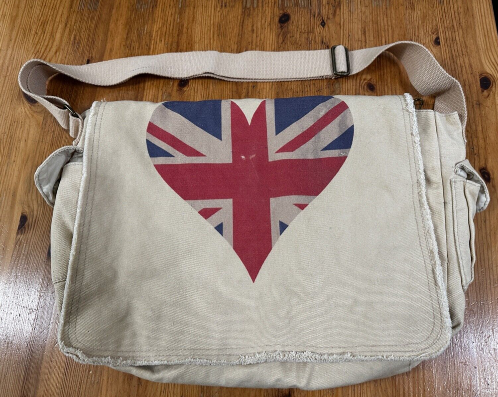 Cafepress Messenger Bag Heart Union Jack British Flag Canvas Cotton 15x9x4