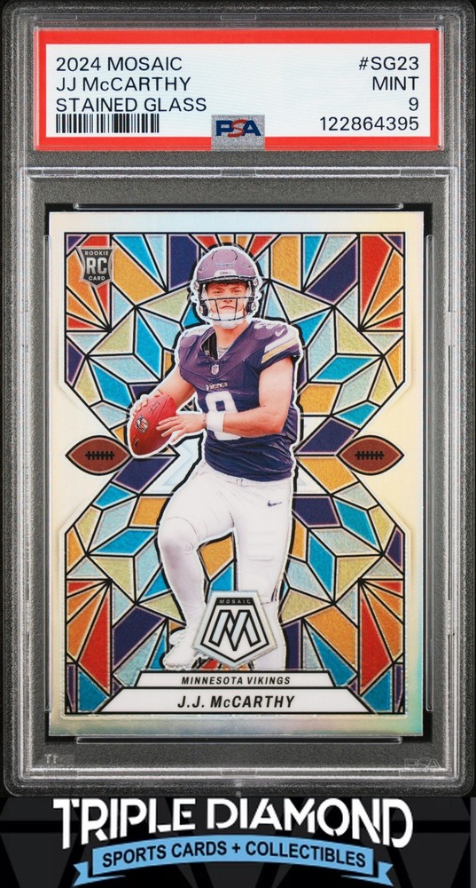 2024 Panini Mosaic J.J. McCarthy Rookie Stained Glass SP Case Hit PSA 9 O287